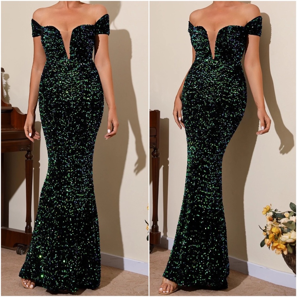Luxurious Off Shoulder Sequin Evening Formal Wedding Dress - Picture 1 of 6